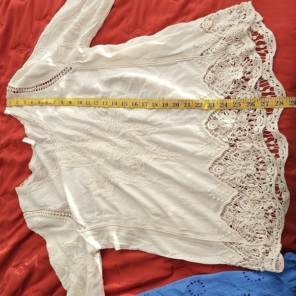 Lapis Peasant Cottagecore Embroidered tunic top Boho Bohemian Monochromatic - Picture 14 of 15